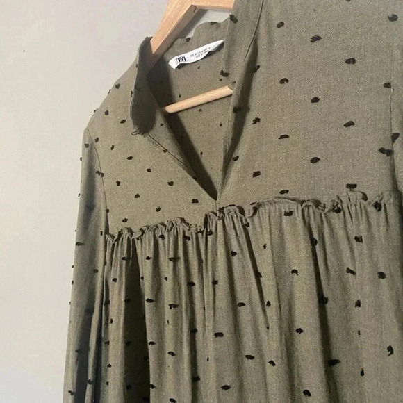 Zara Mini Tunic Dolman Dress Boho Green Pullover Long Sleeve Size M Medium Twee - Picture 3 of 13